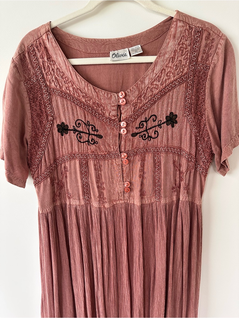 Olivia Dusty Rose Embroidered Midi Dress